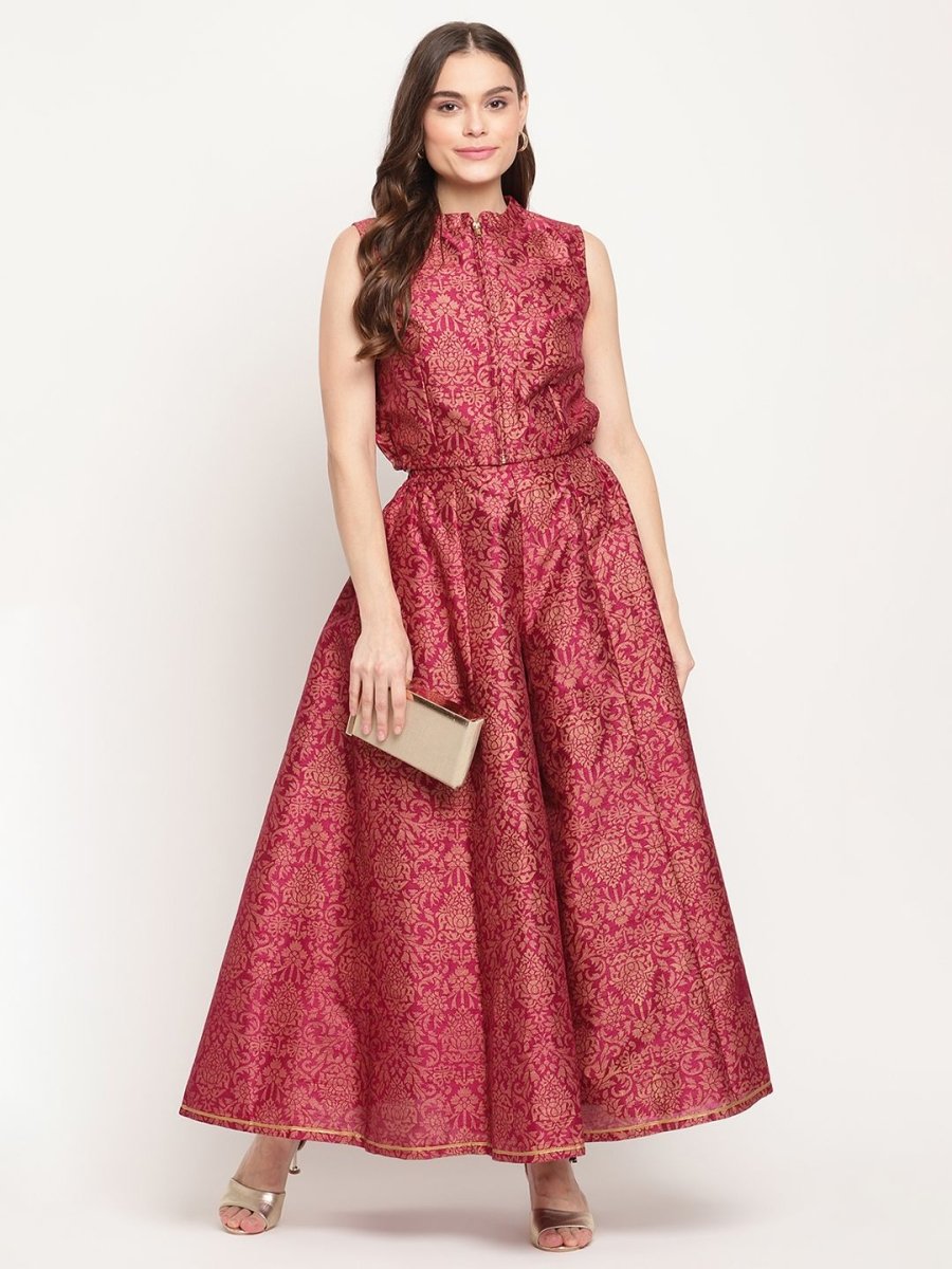 Ahalyaa Women Burgundy Floral Printed Regular Top with Palazzos - Distacart