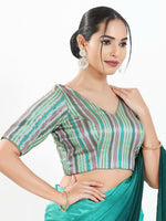 Thumbnail for Joban Fashion Pista Multi Brocade Padded Blouse With V Neck Elbow Sleeves - Distacart