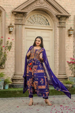 Thumbnail for Preksha Creation Georgette Women Suit Set With Intricate Hand Embroidery With Dupatta And Bottom - Purple - Distacart