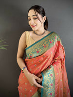 Thumbnail for Joban Fashion Coral Pink Intricate Motifs Soft Silk Banarasi Saree