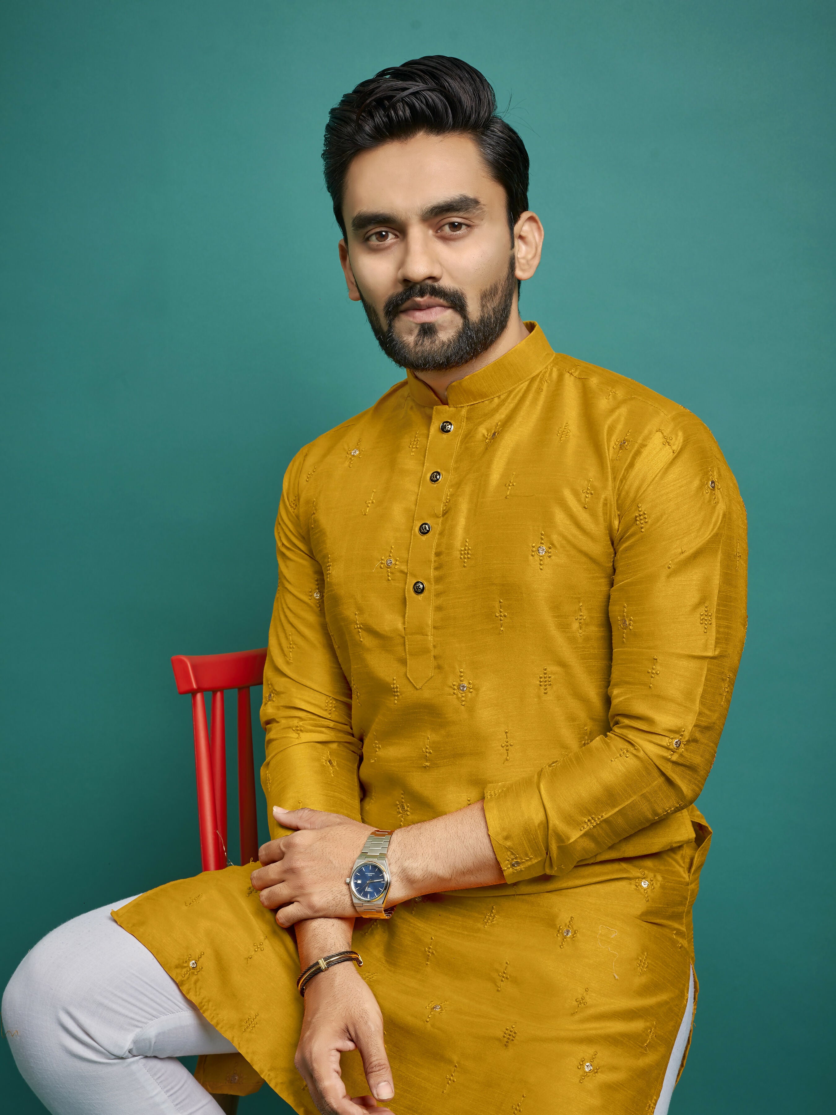 Yellow Kurta for Haldi Designer Silk Men's Kurta by Infinity Export - Distacart