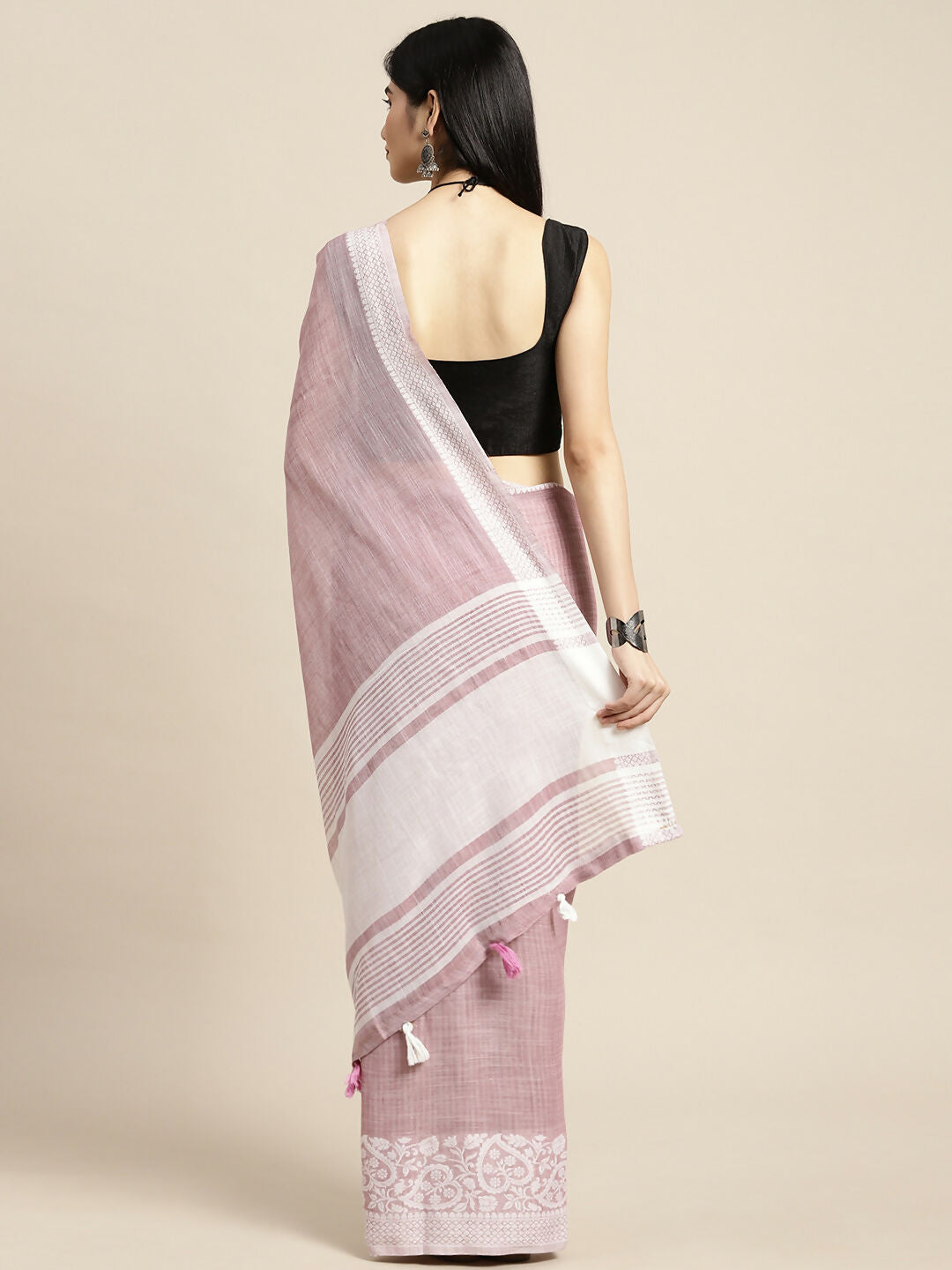 Shree Shyam Fashion Linen Purple Saree - Distacart