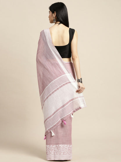 Shree Shyam Fashion Linen Purple Saree - Distacart