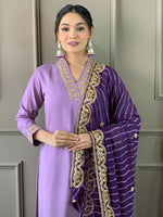 Thumbnail for Partywear Designer Viscose Silk Blend Purple Stitched Suit With Dupatta - Tanisha - Distacart