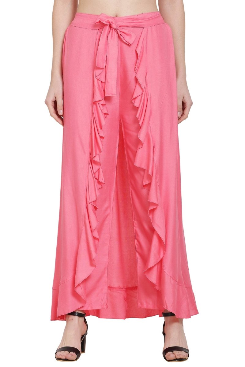 Asmaani Peach Color Plain Ruffle Palazzo