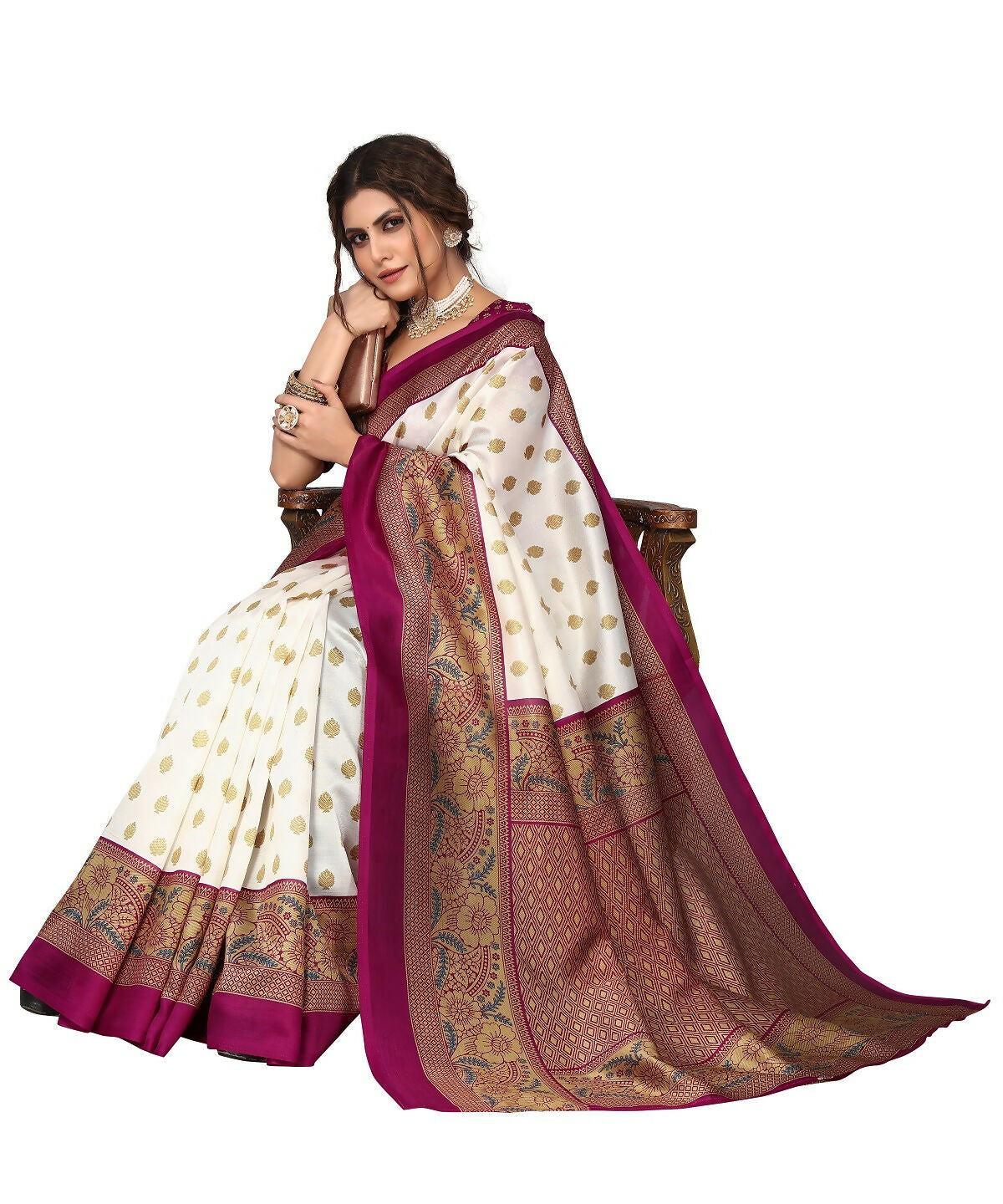 Vamika white & purple Printed Art Silk Saree - Distacart