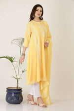 Thumbnail for Joban Fashion Yellow&White Georgette Kurta Set