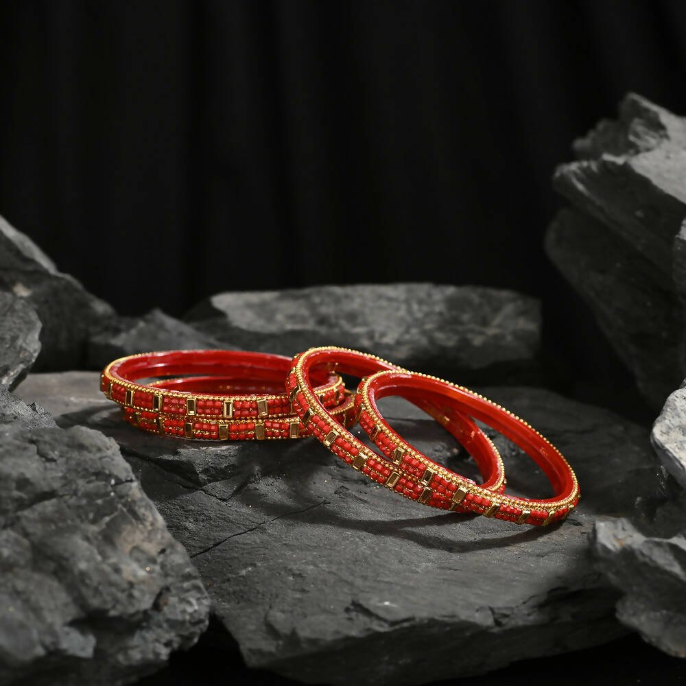 Afast Elegant Bridal & Wedding Party Fashion Bangle/Kada Set, Red, Glass, Pack Of 8 Model No- A40 - Distacart