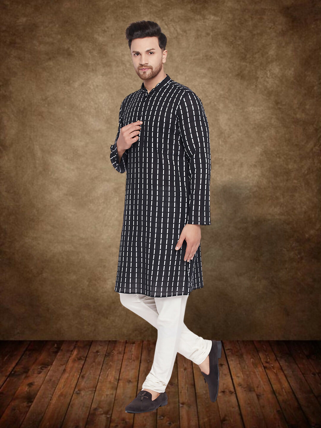 Even Apparels Men's Pure Cotton Black Check Kurta - Distacart