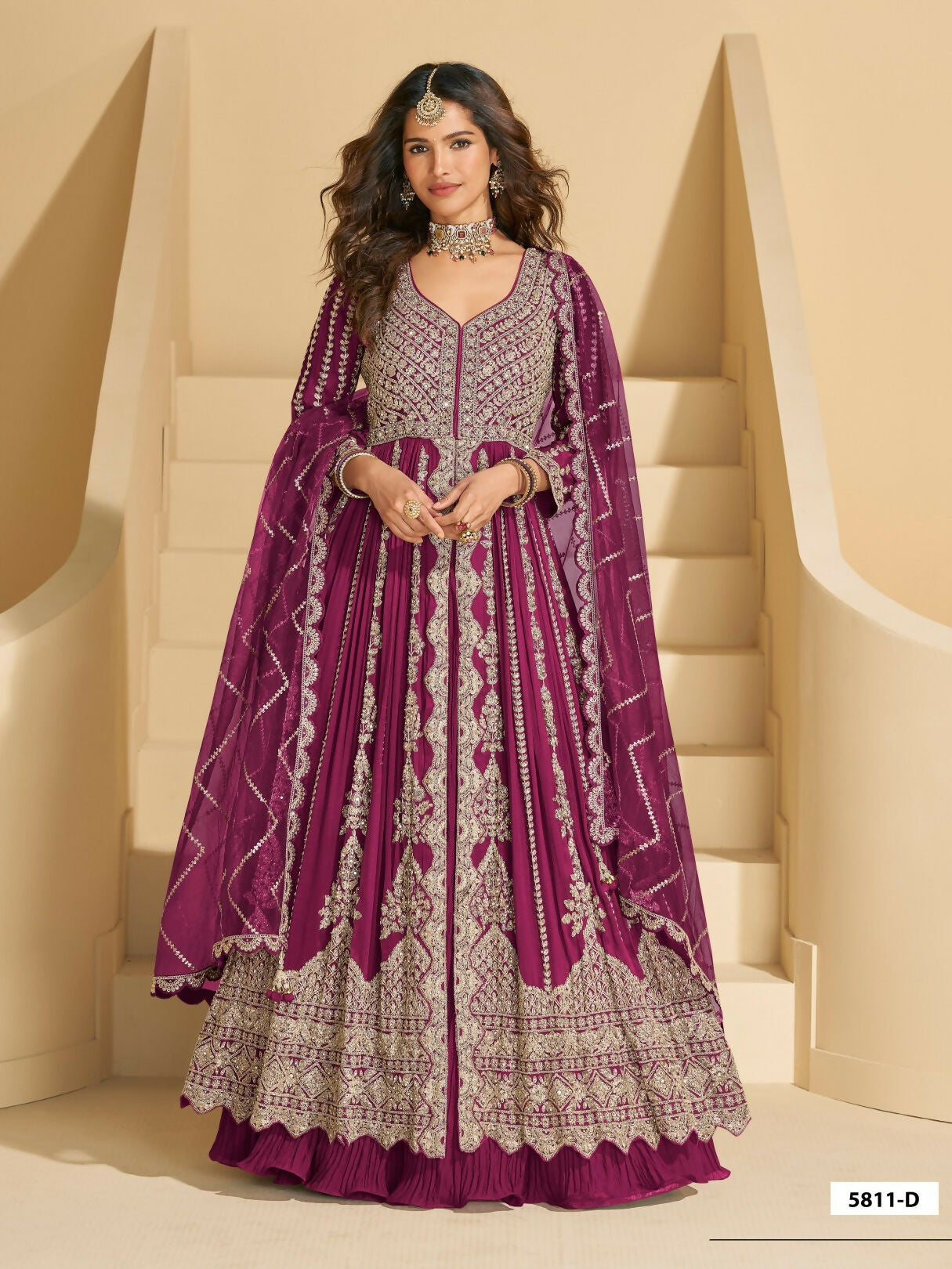 Anaita Maroon Chinon Readymade Anarkali Lehenga with Heavy Embroidery Work - Distacart
