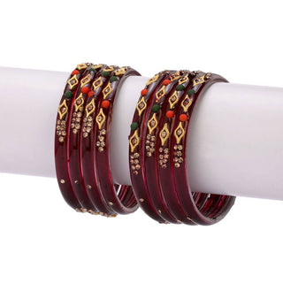 Afast Designer Fancy Party Bangle/ Kada Set, Maroon, Glass, Pack Of 8 - Distacart