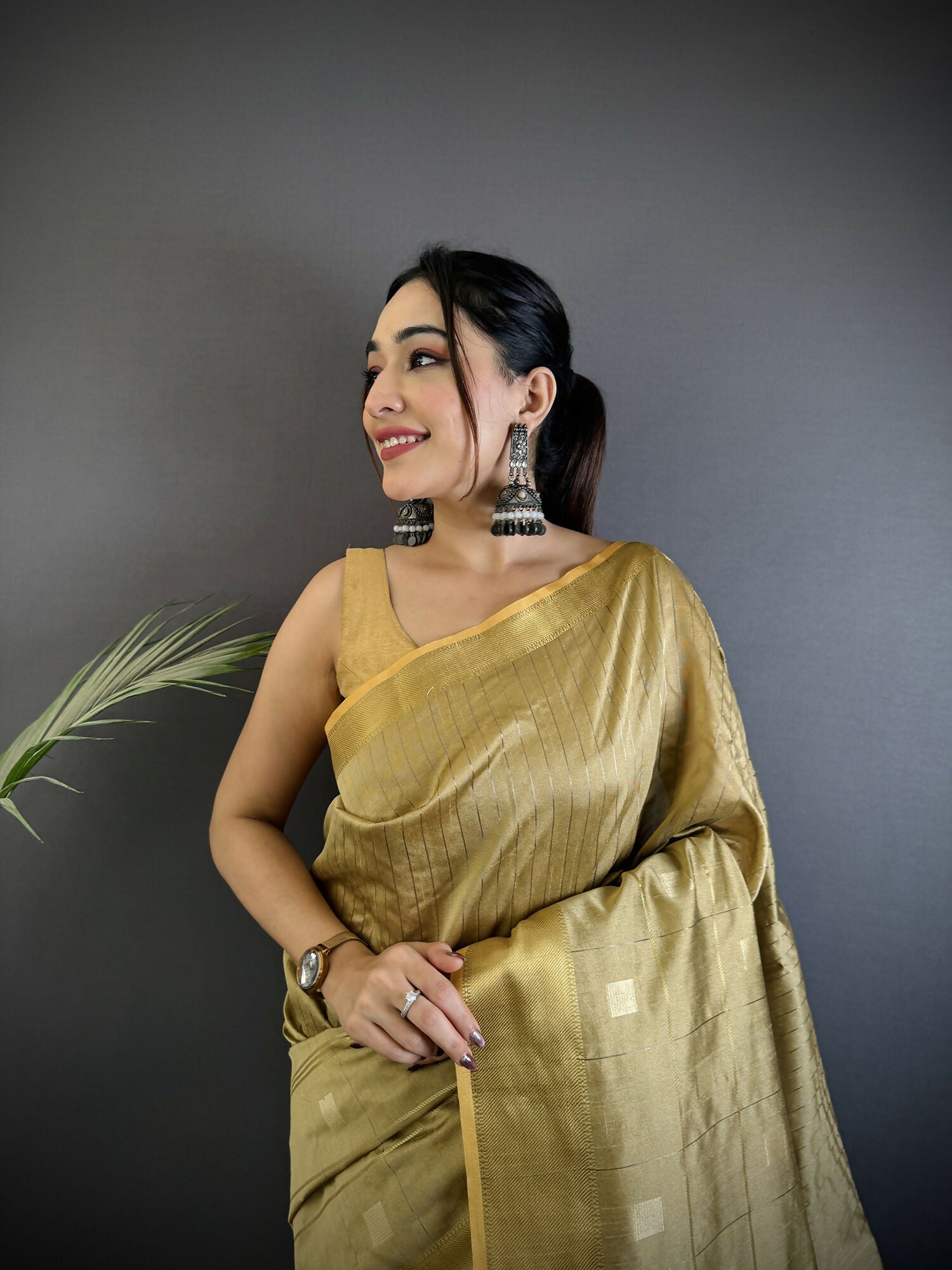 Joban Fashion Ivory Bhagalpuri Cotton Silk Stripes/Box Saree