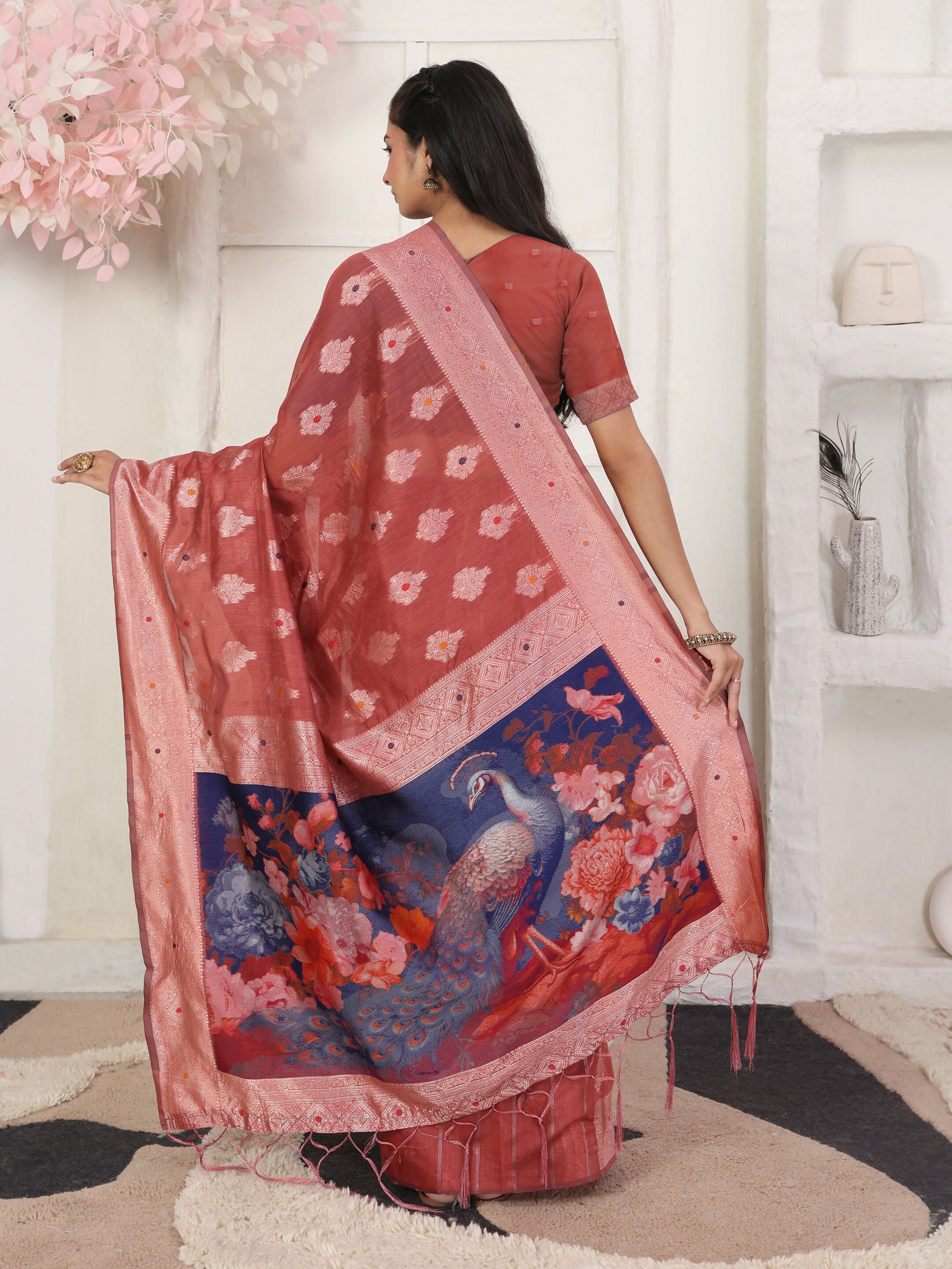 Astita Linen Cotton Rust Saree