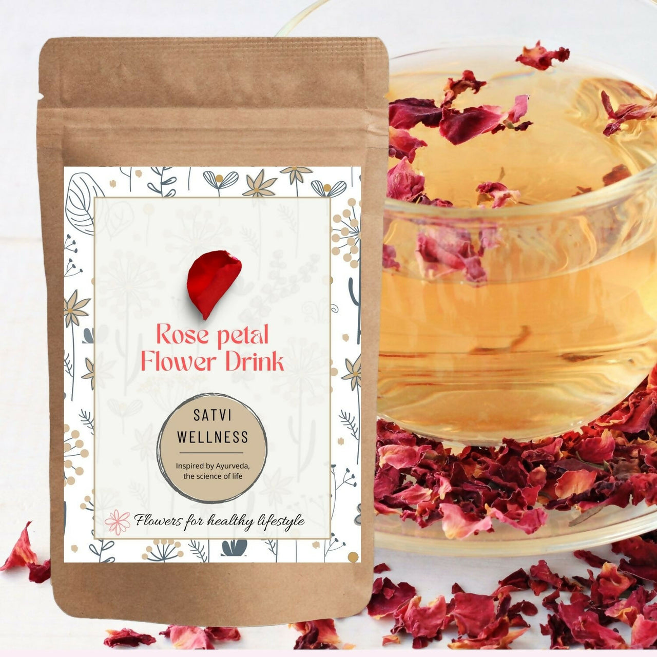 Satvi Wellness Rose petal flower Tea | Rose petal tea | Rose flower drink mix - Distacart