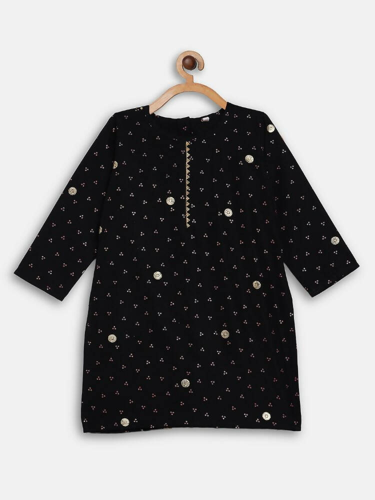Ahalyaa Black Crepe Kids Kurta Pants With Dupatta For Girls - Distacart