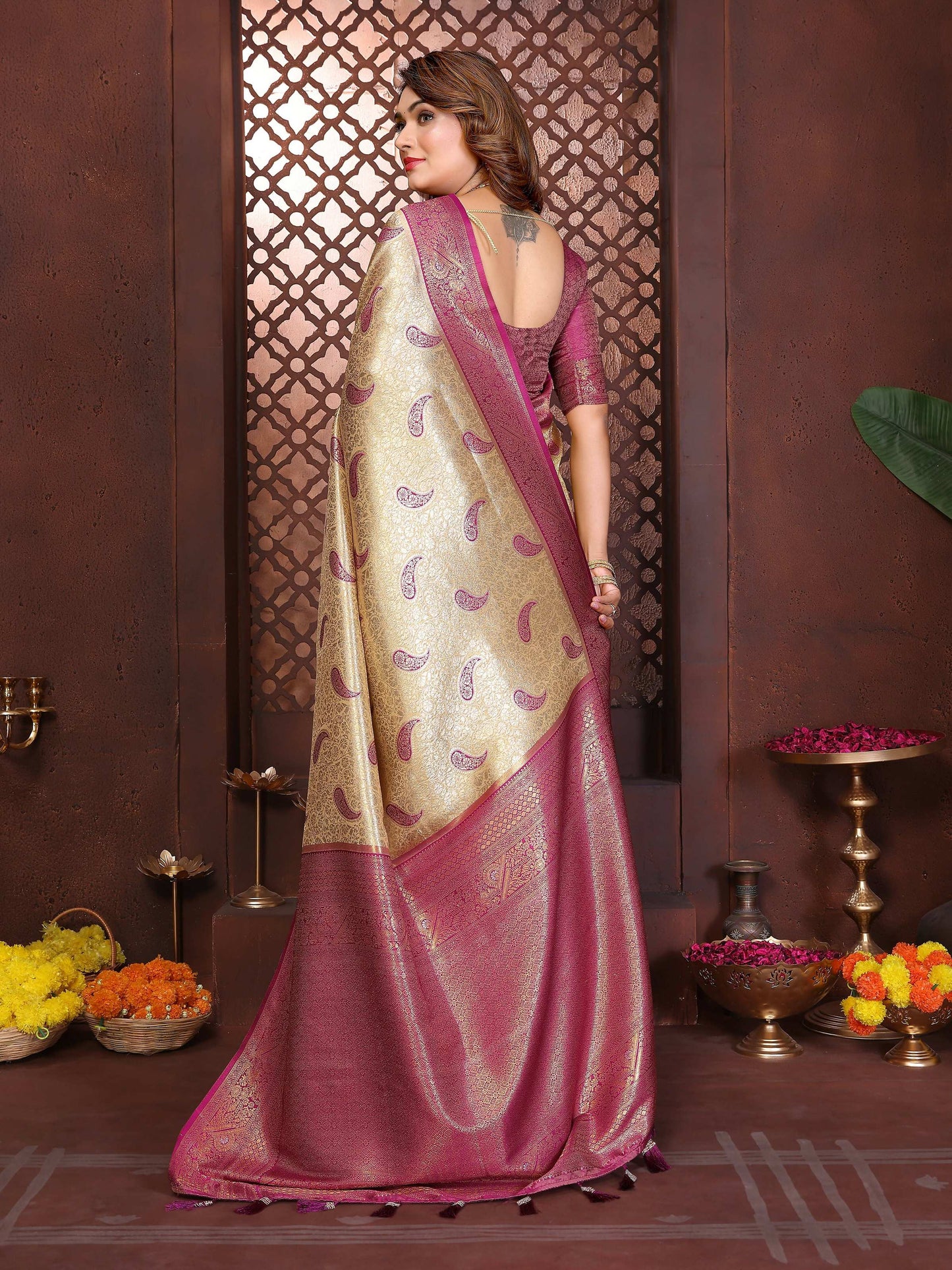 Aastha Fashion Mustard Tissue Silk Weaving Saree - Distacart