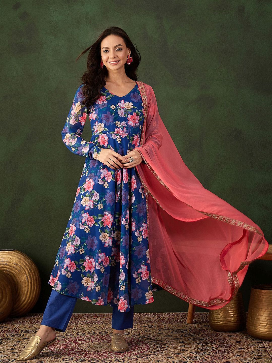 Sangria Printed Kurta, Trouser With Dupatta - Distacart