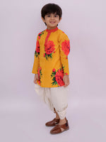 Thumbnail for Lil Drama Genda Phool Mustard Kurta and White Dhoti Set for Boys