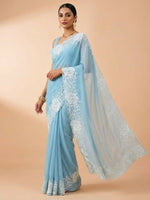 Thumbnail for Joban Fashion Sky Blue Candy Crush Party Wear Sarees - Distacart