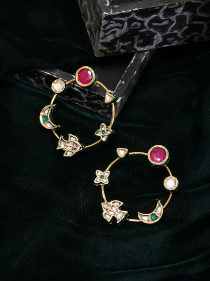 Ruby Raang Gold Polished Kundan Work Multi-Color Round Kundan Earrings - Distacart