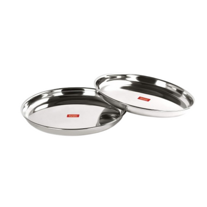 Sumeet Stainless Steel Heavy Gauge Deep Wall Dinner Plates with Mirror Finish - Dista