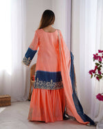 Thumbnail for The52 Women's Beautiful Chinon silk Fabric Embroidery Work Straight Kurta Palazzo and Dupatta Set - Distacart