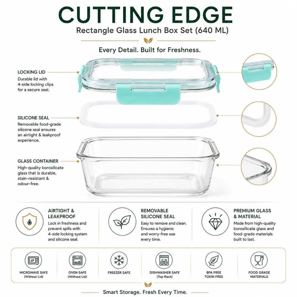 Cutting Edge Rectangular Glass Detachable Container - Green - Dista