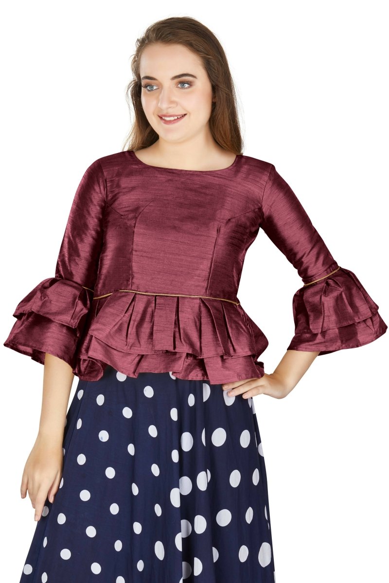 Aastha Fashion Women's Wine Art Silk Bell Sleeves attire with Poly Cotton Lining Blouse - Distacart