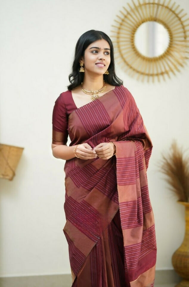 Partywear Designer Maroon Banarasi Silk Fancy Saree - Starwalk - Distacart