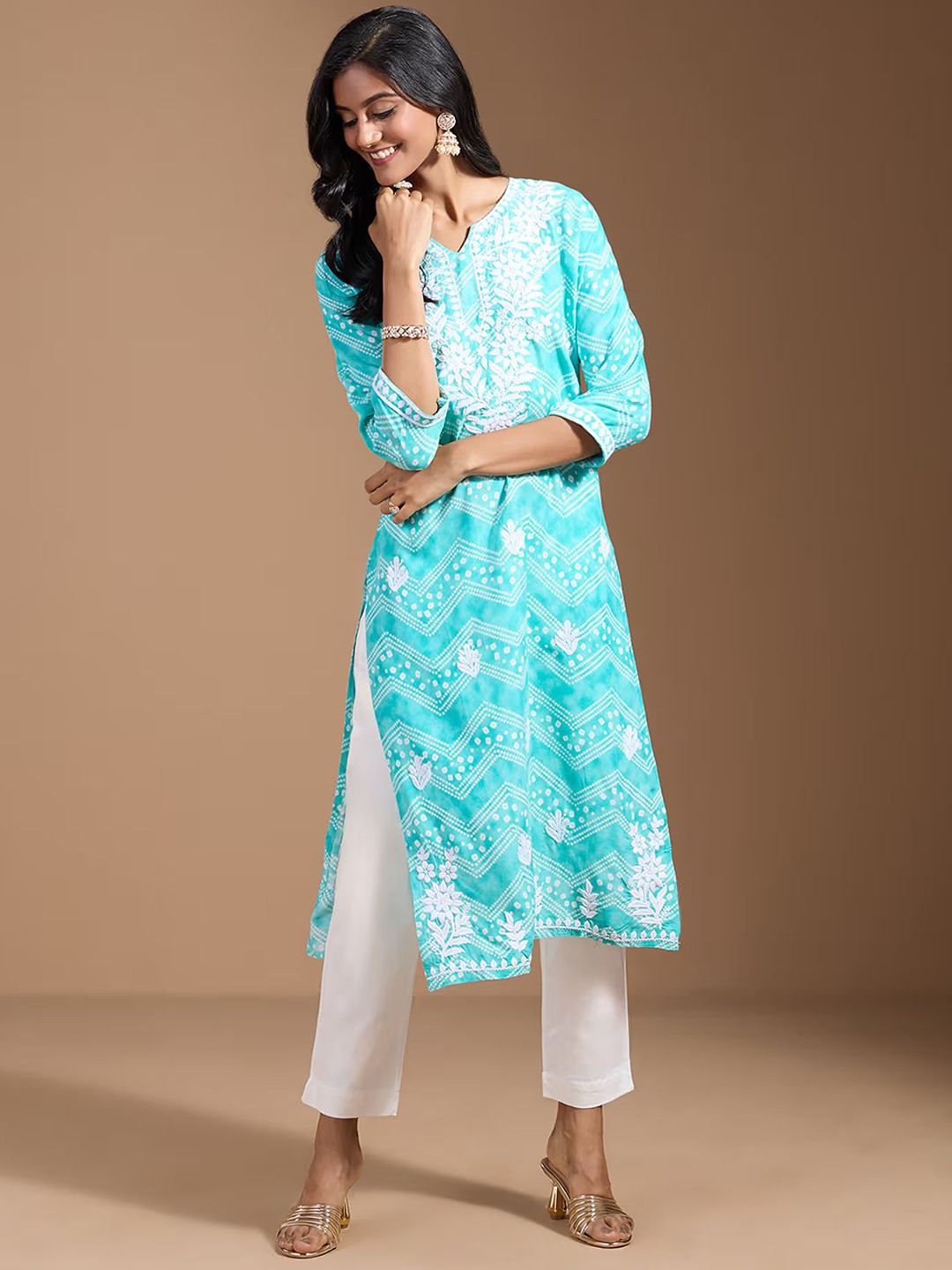 Ode by House of Pataudi Women Ethnic Motifs Embroidered Chikankari Kurta - Distacart