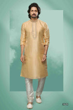 Thumbnail for Raivat Ethnic Art Silk Mirror Embroidery Work Kurta Pajama In Beige Colour - Dista