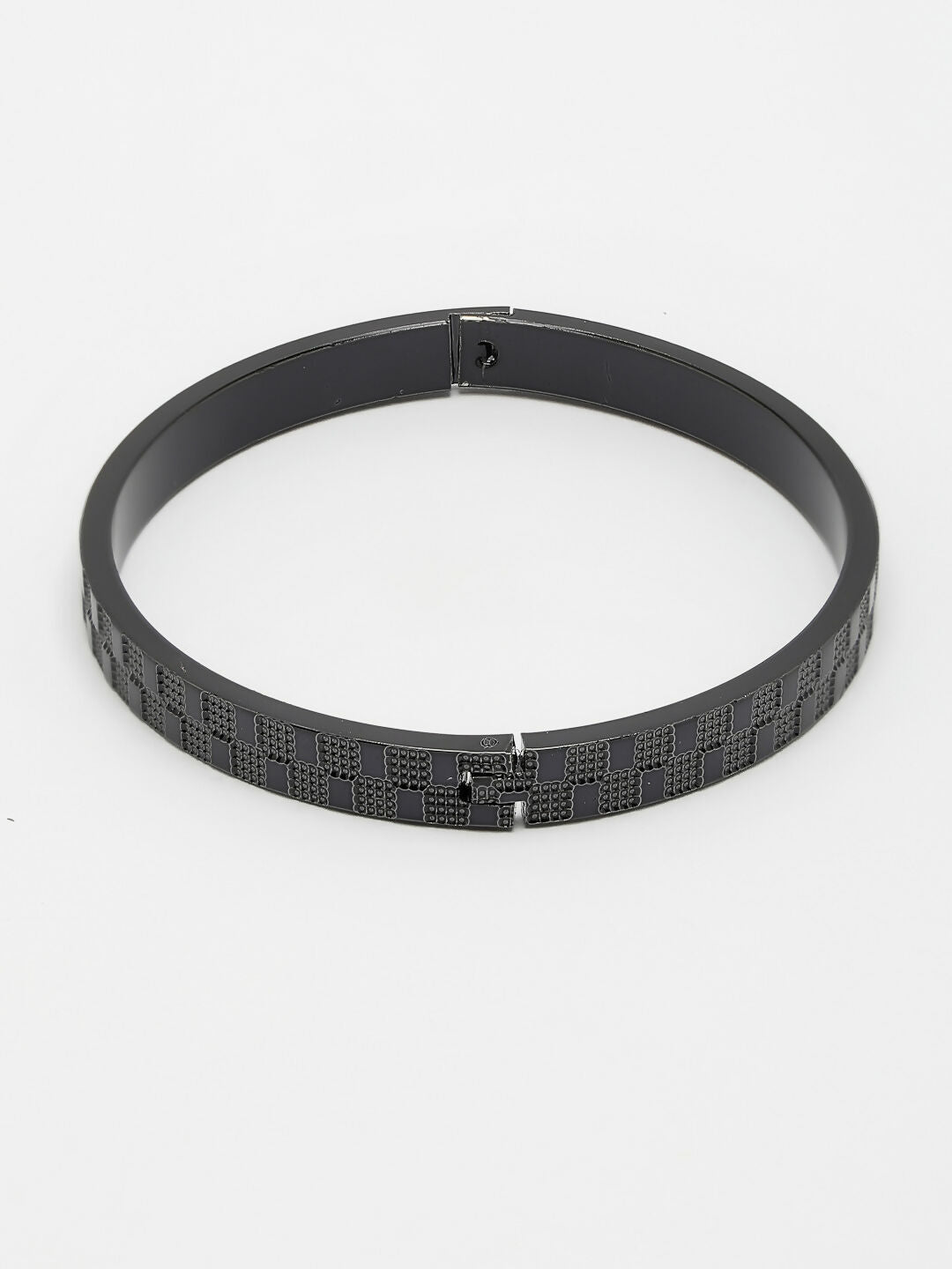 NVR Men's Black Rhodium-Plated Stainless Steel Kada Bracelet - Distacart