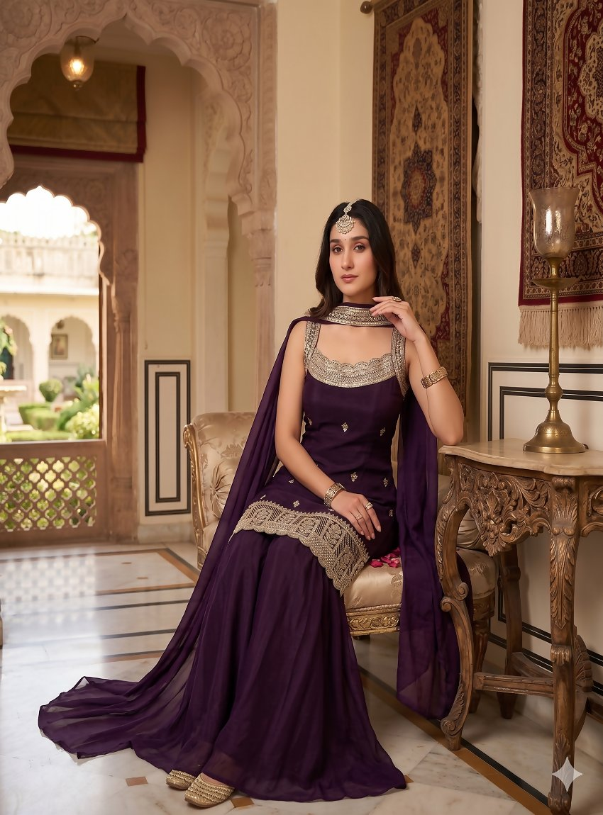 Teeya Creation Elegant Purple Ethnic Suit Set With Dupatta - Dista