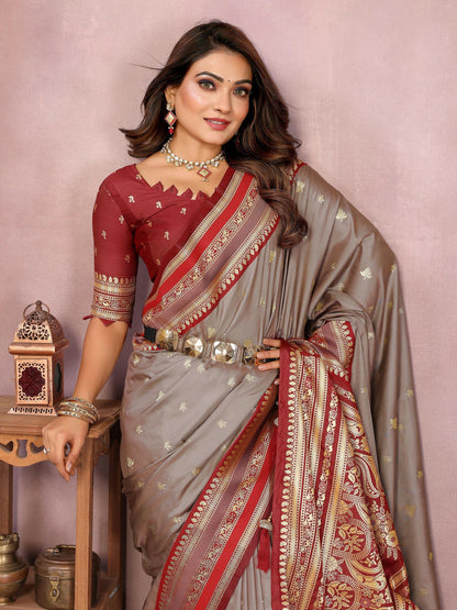 Aastha Fashion Grey Kalamkari Silk Weaving Saree - Distacart