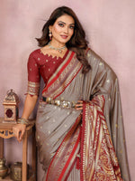 Thumbnail for Aastha Fashion Grey Kalamkari Silk Weaving Saree - Distacart