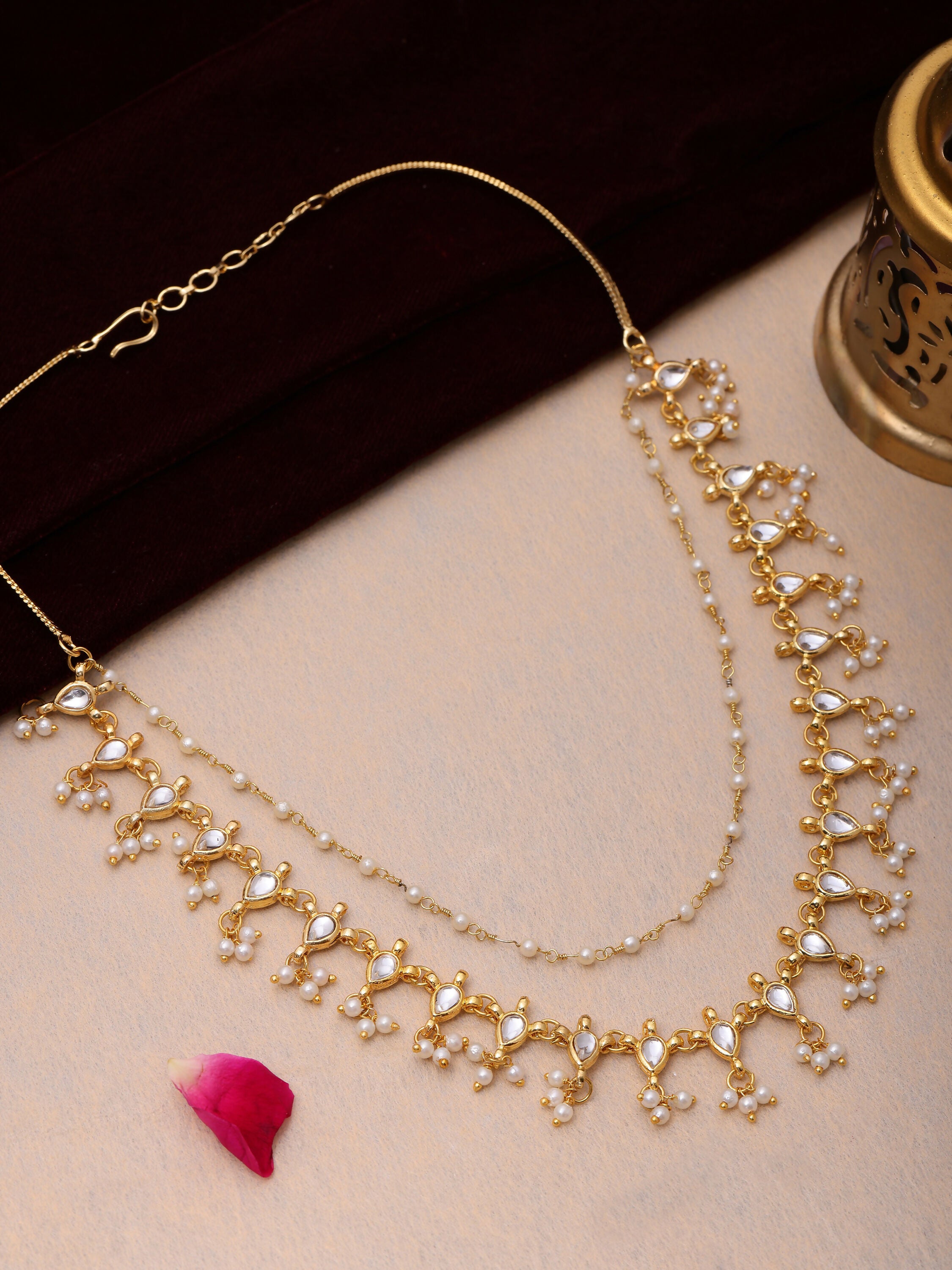 Ruby Raang Gold Kundan and Pearl Necklace