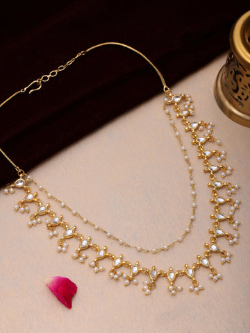 Ruby Raang Gold Kundan and Pearl Necklace - Distacart