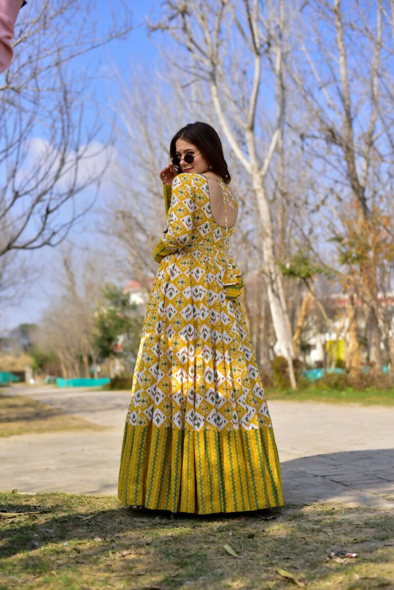 Jyoti Fashion Women's Mustard Heavy Digital Printed Cotton Silk Anarkali Dress - Distacart