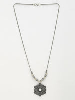 Thumbnail for NVR Women's Silver-Toned Decent Floral Shape Pendant with Chain - Distacart