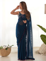 Thumbnail for Mitera Pure Georgette Embroidered Saree With Blouse Piece - Distacart