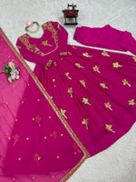 Thumbnail for The52 Women's Gorgeous Faux Georgette Fabric Embroidery Work Flared Anarkali Pant and Dupatta Set - Distacart