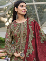 Thumbnail for Jyoti Fashion Women's Green Velvet Digital Print with Resham Thread work Kurta with Trouser & Dupatta - Distacart