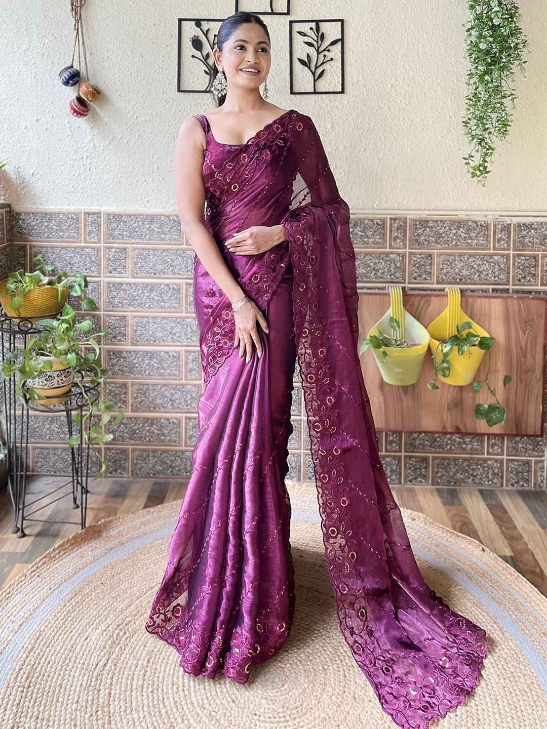 Mitera Floral Embroidered Sequinned Saree - Distacart