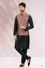 Thumbnail for Raivat Ethnic Jacquard Banarasi Silk Woven Work 3 Pics Jacket Set In Maroon Colour - Distacart