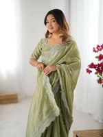 Thumbnail for Joban Fashion Light Green Jimmy Choo Saree With Thread with Sequins work