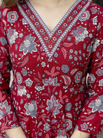 Thumbnail for The52 Maroon Women's Gorgeous Rayon Fabric Printed Work Flared Kurta, Pant and Dupatta Set - Distacart