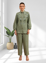 Thumbnail for Joban Fashion Pista Green Linen Embroidered Readymade Cord Set - Distacart
