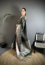 Thumbnail for Joban Fashion Black Checked Soft Silk Kanjivaram Silk Saree - Distacart