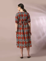 Thumbnail for Myshka Women's Multi Printed Cotton V-Neck Empire Party Dress - Distacart