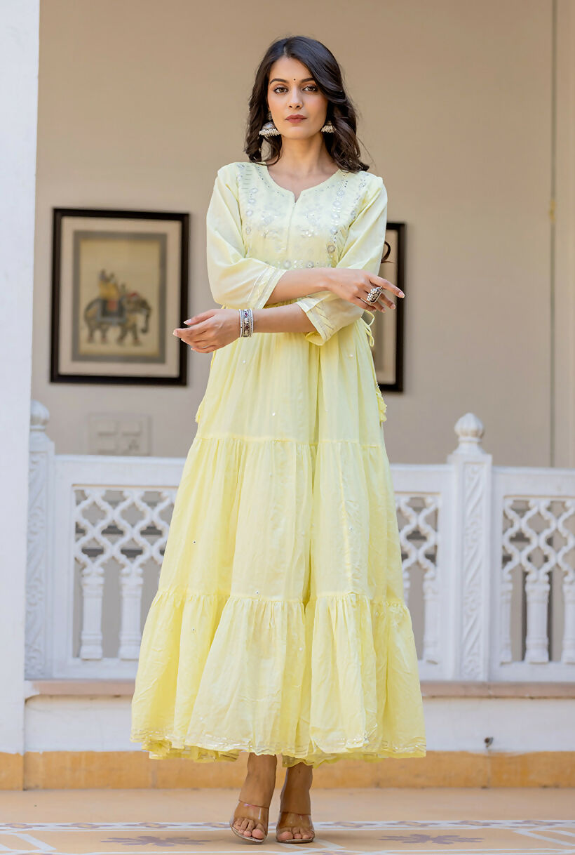 Kaajh Women's Yellow Embroidered Ethnic Dress - Distacart